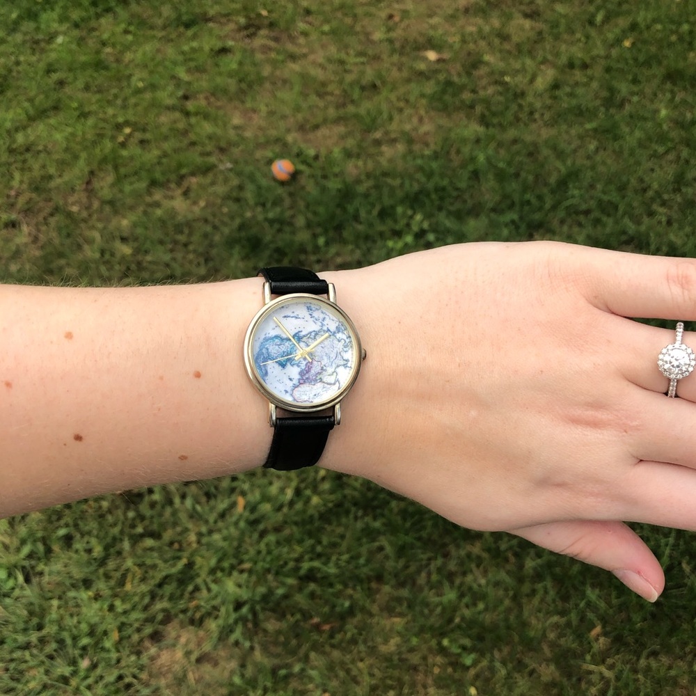 Urban Outfitters | Leather Watch with Map Face